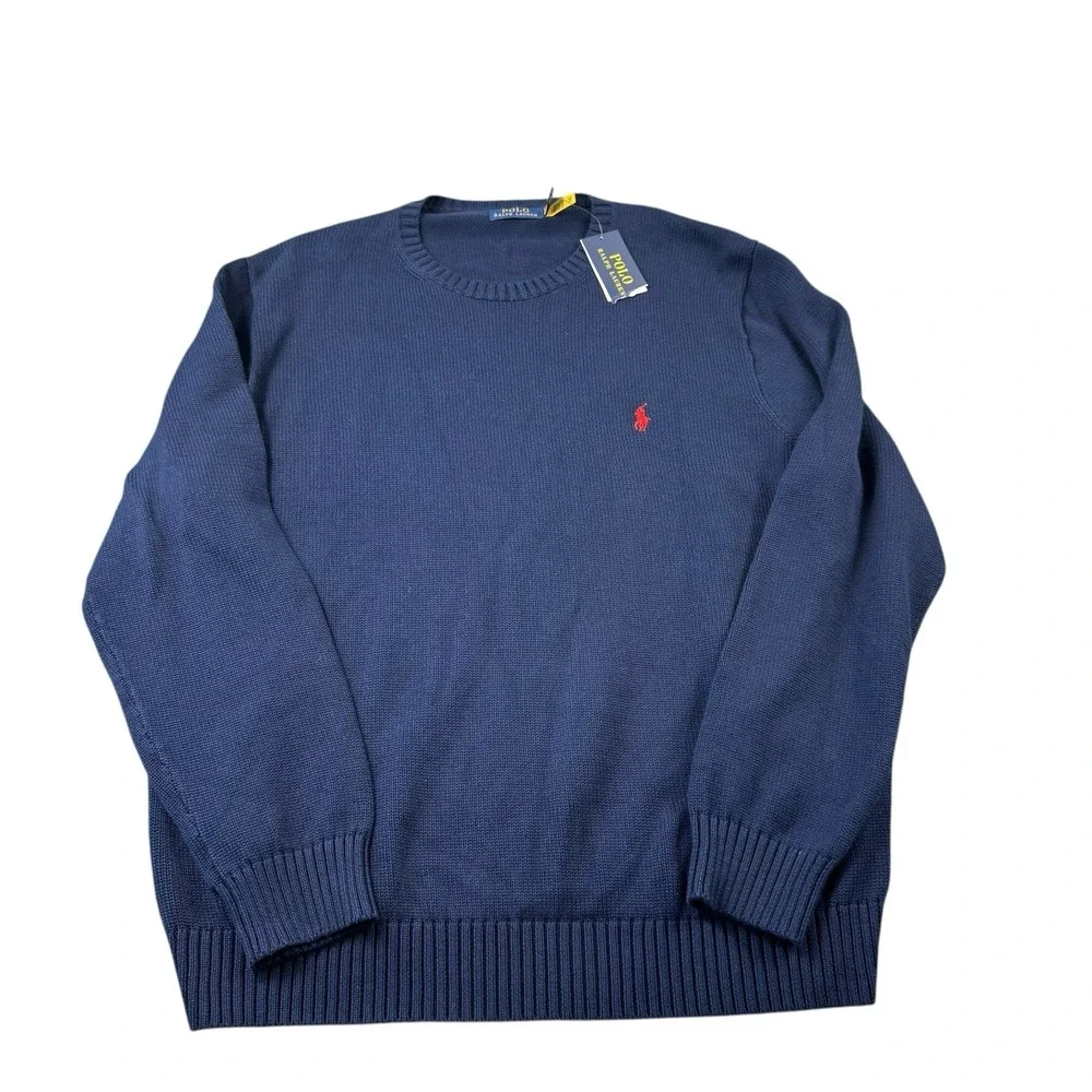 Polo Ralph Lauren Blue Red Pony Cotton Crewneck Pullover Sweater Mens 2XL NWT